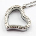 Silver/Gold/Rose Gold Heart Style Floating Locket Pendant with Crystal